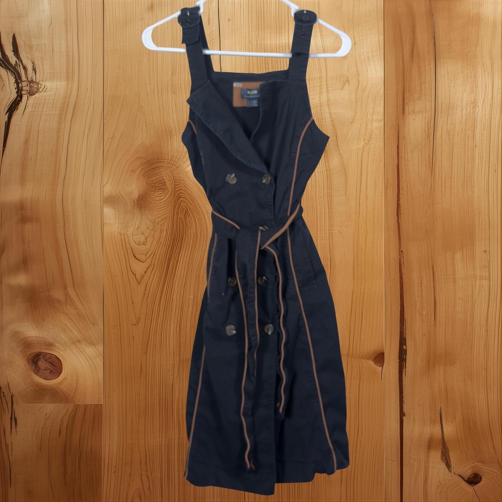 Maeve Anthropologie Dress Womens Size 4 Black Tan Trim Sleeveless Button Belted‎